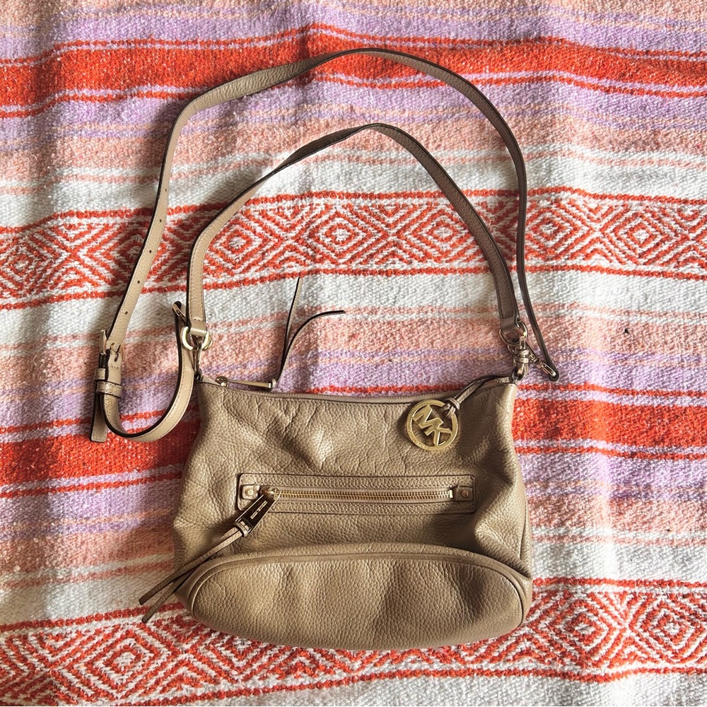 Michael Kors Taupe Tan Pebble Leather Shoulder Bag Crossbody